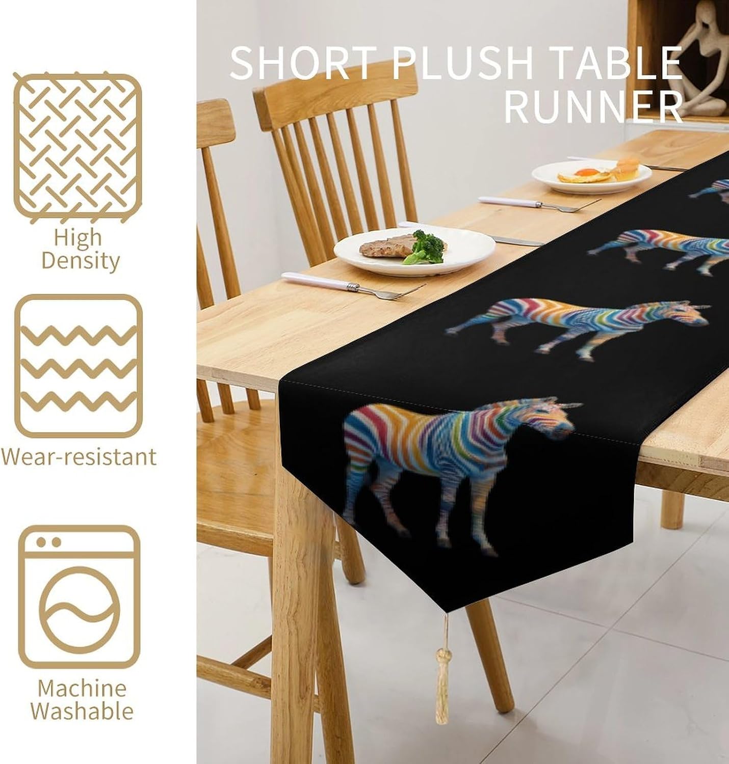 Zebras Rainbow Stripes Soft Table Runner with Tassels Farmhouse 200*33cm thumbnail